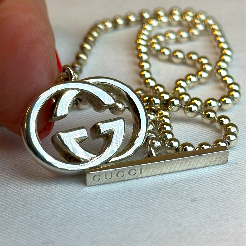 Gucci Necklace 9.25 Sterling Silver w/Dustbag, Box and papers - Picture 8 of 9